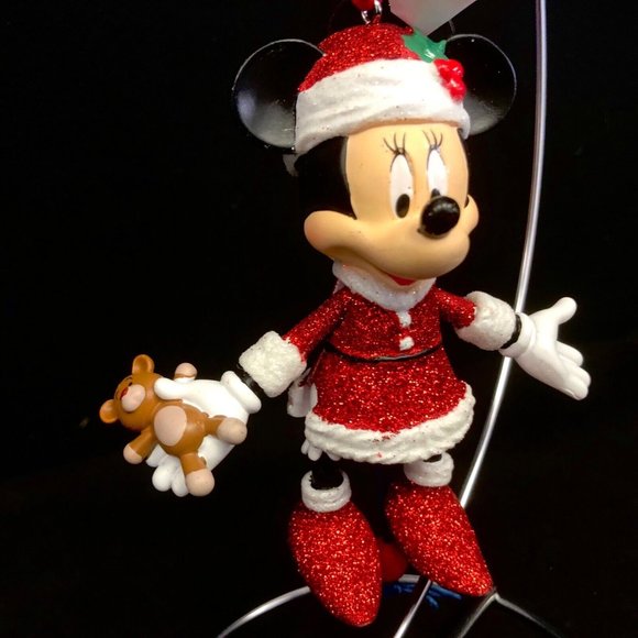 Disney Other - Disney Parks Santa Minnie Mouse Pull String Glitter Hand Painted Ornament - NEW